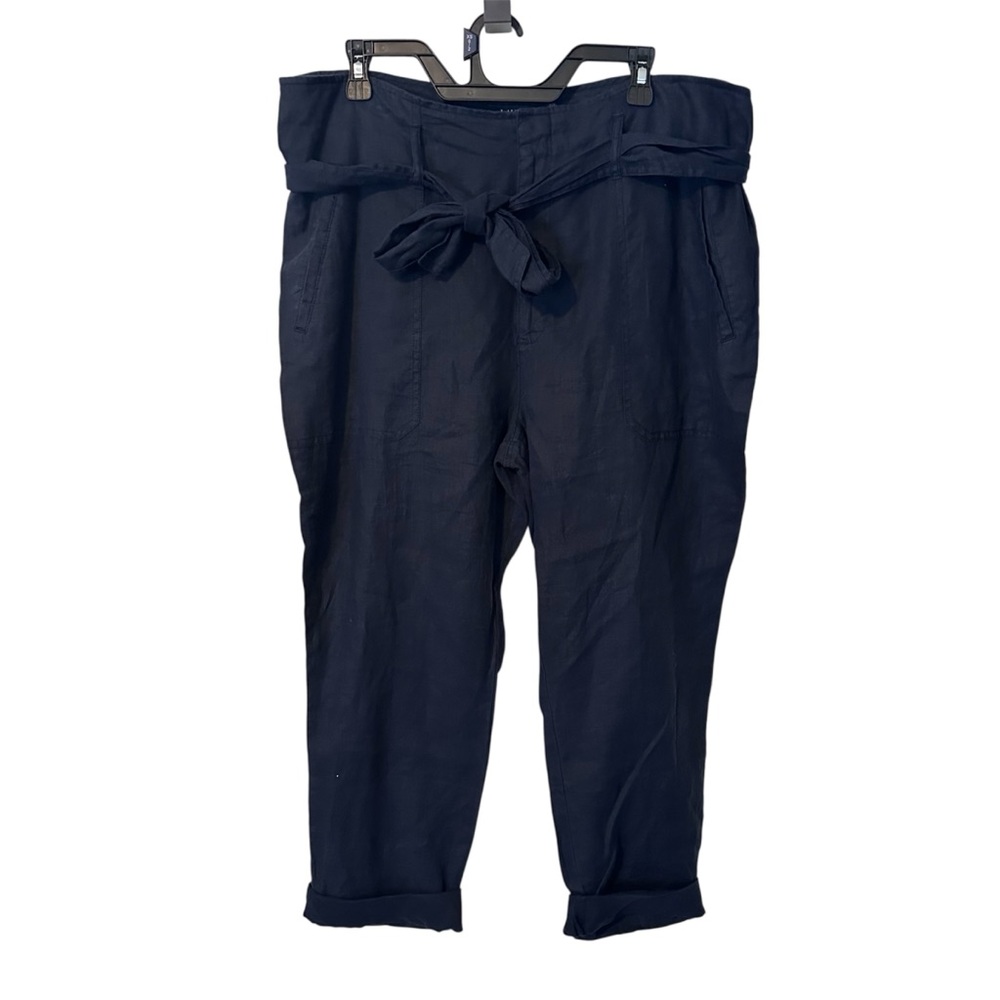 Ralph Lauren Women's Size 16 Navy Linen High-Rise Paperbag Waist Cropped Pant